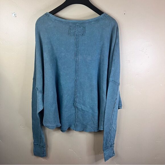 Free People We the Free Microphone Drop Casual Thermal Top Size Small Blue Green - Picture 5 of 8